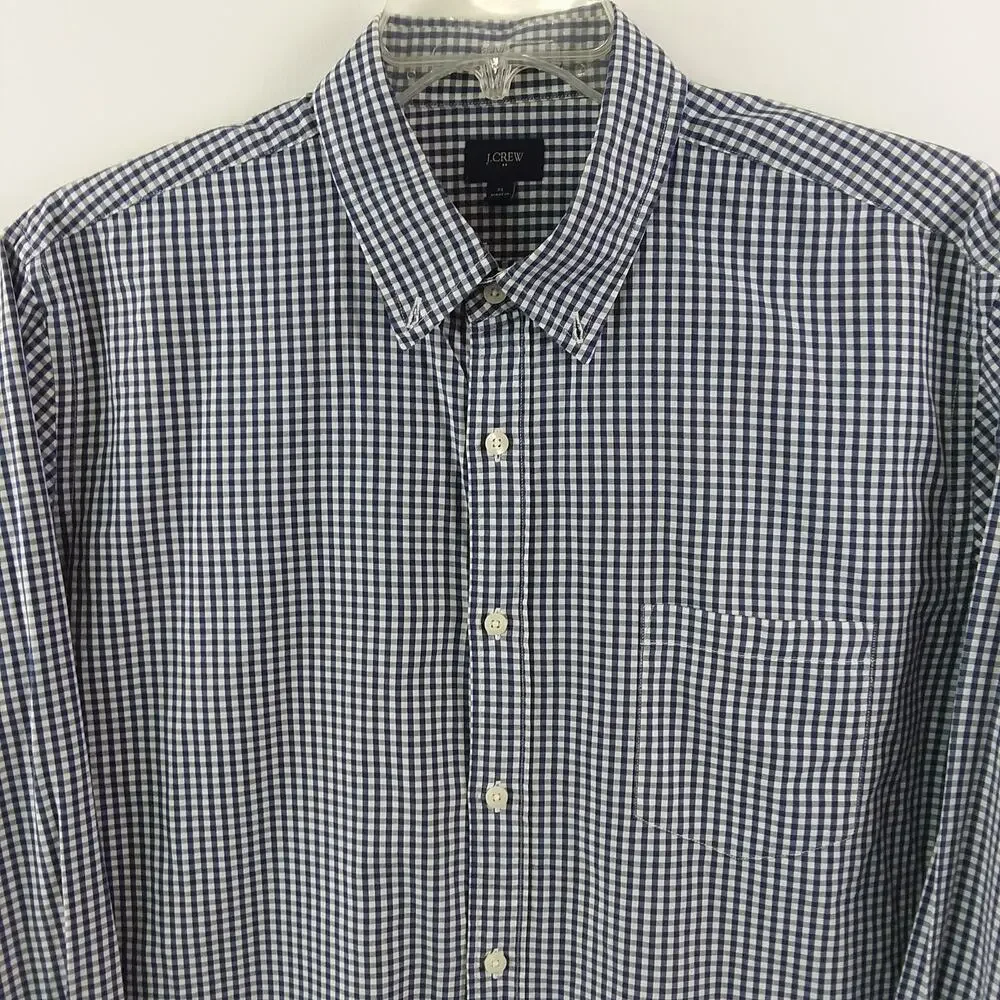 J. Crew Button Down Classic Shirt Men's‎ XL Blue & White Gingham Check Gorpcore